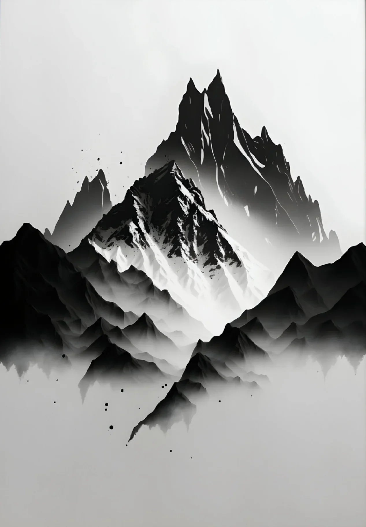 DecorBites™ Black and White Mountain Tree Landscape Wall Art