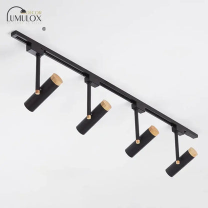 Black and wood 3 light track lighting – kitchen metallic spotlight