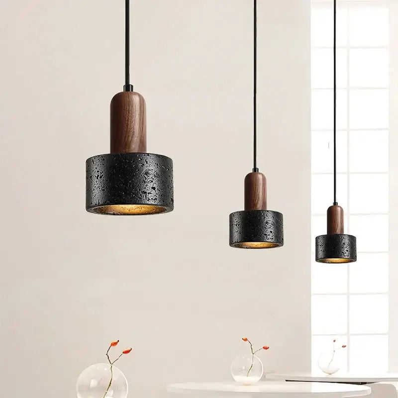 Black and wood concrete pendant light bedroom decor