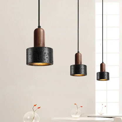 Black and wood concrete pendant light bedroom decor