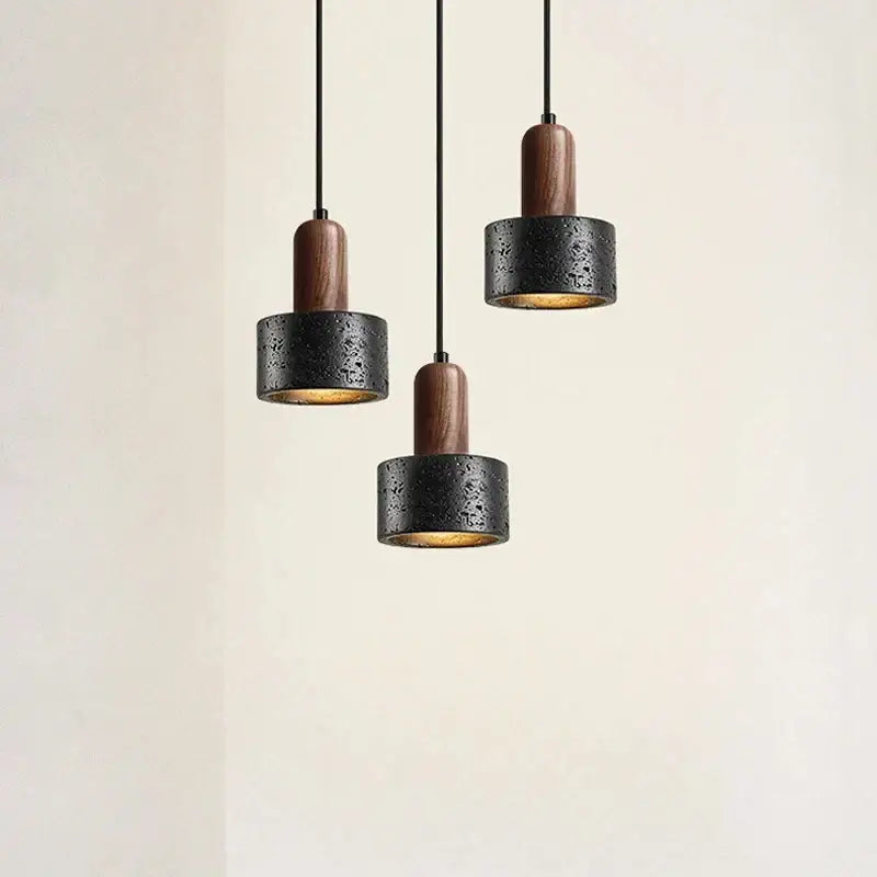 Black and wood concrete pendant light bedroom decor