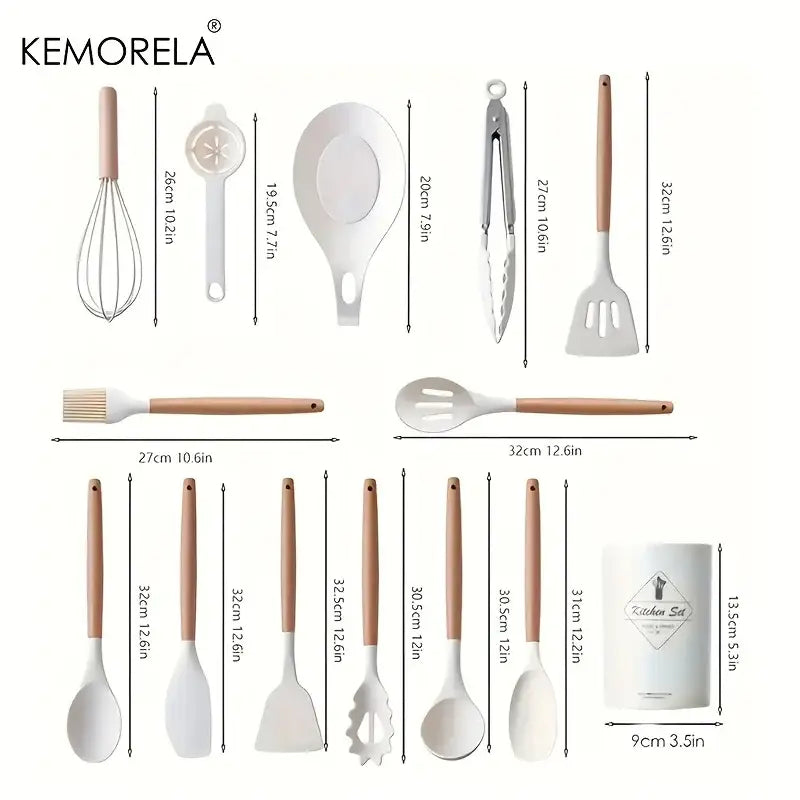 Black and wood silicone kitchen utensil set – kitchen storage box