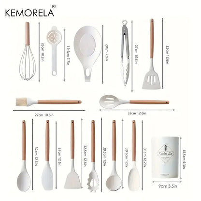 Black and wood silicone kitchen utensil set – kitchen storage box