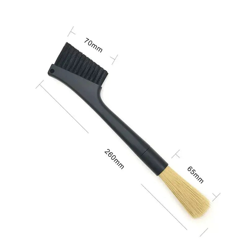 Black and yellow dual head coffee grinder brush kitchen cleaning tool