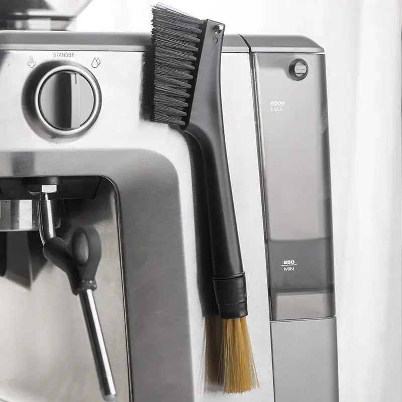 Black and yellow dual head coffee grinder brush kitchen cleaning tool