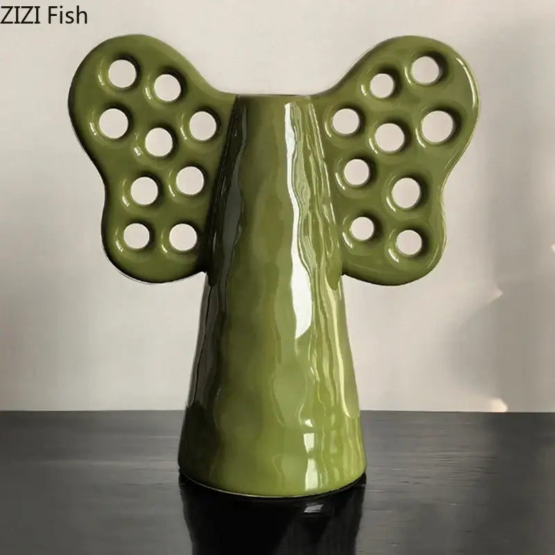Black angel elephant ceramic vase with artificial flowers living room