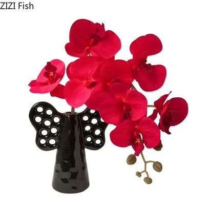 Black angel elephant ceramic vase with artificial flowers living room