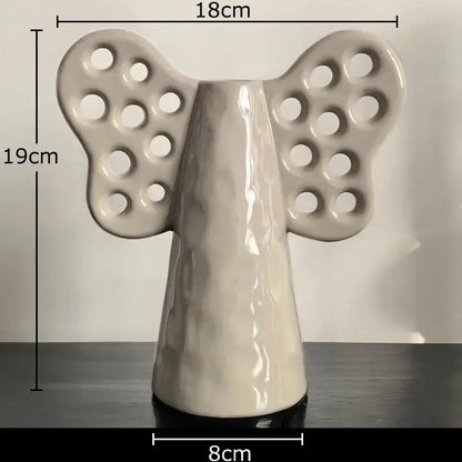 Black angel elephant ceramic vase with artificial flowers living room