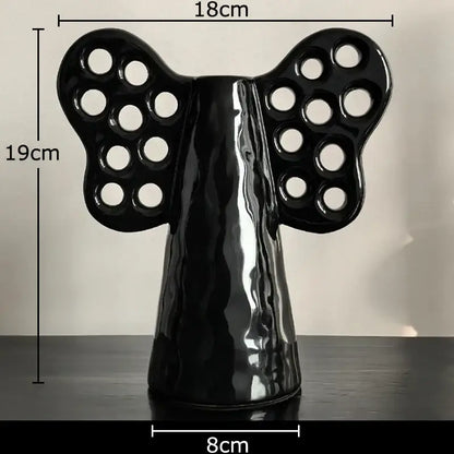 Black angel elephant ceramic vase with artificial flowers living room