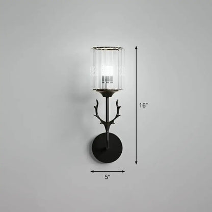 Black antler crystal wall sconce bedroom e26 e27 cylinder light