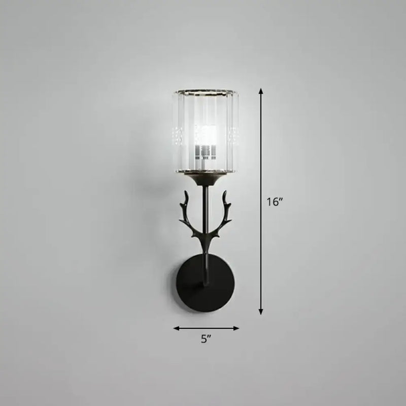Black antler crystal wall sconce bedroom e26 e27 cylinder light