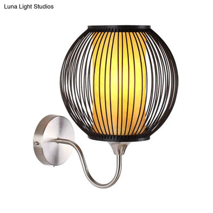 DecorBites™ Black Asian Style Bamboo Wall Lamp with Gooseneck Arm - 1-Light Sconce Lighting for Bedside
