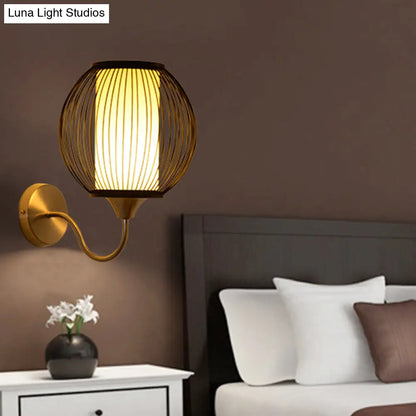DecorBites™ Black Asian Style Bamboo Wall Lamp with Gooseneck Arm - 1-Light Sconce Lighting for Bedside