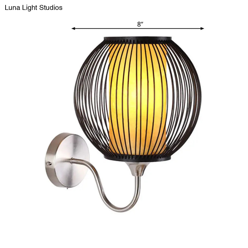 DecorBites™ Black Asian Style Bamboo Wall Lamp with Gooseneck Arm - 1-Light Sconce Lighting for Bedside