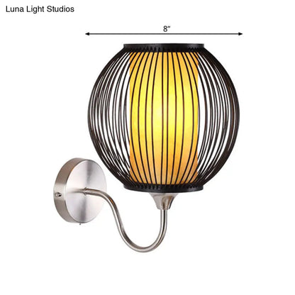 DecorBites™ Black Asian Style Bamboo Wall Lamp with Gooseneck Arm - 1-Light Sconce Lighting for Bedside
