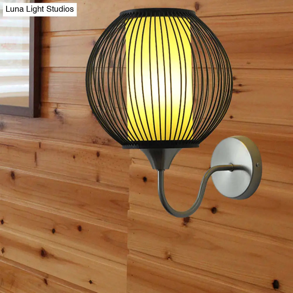 DecorBites™ Black Asian Style Bamboo Wall Lamp with Gooseneck Arm - 1-Light Sconce Lighting for Bedside