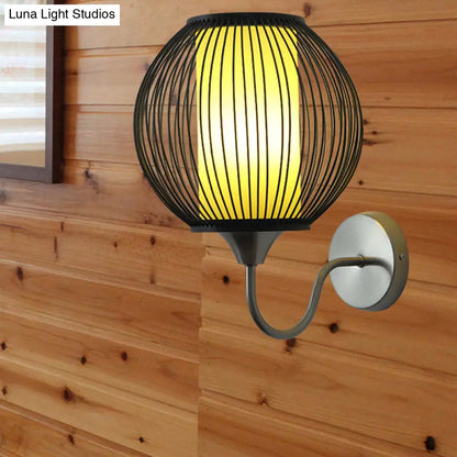 DecorBites™ Black Asian Style Bamboo Wall Lamp with Gooseneck Arm - 1-Light Sconce Lighting for Bedside