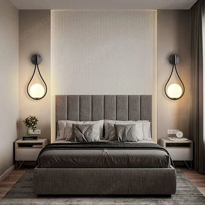 Modern black battery wall sconces with remote control for bedroom
