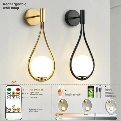 Modern black battery wall sconces with remote control for bedroom