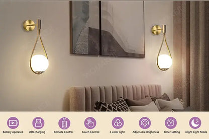 Modern black battery wall sconces with remote control for bedroom