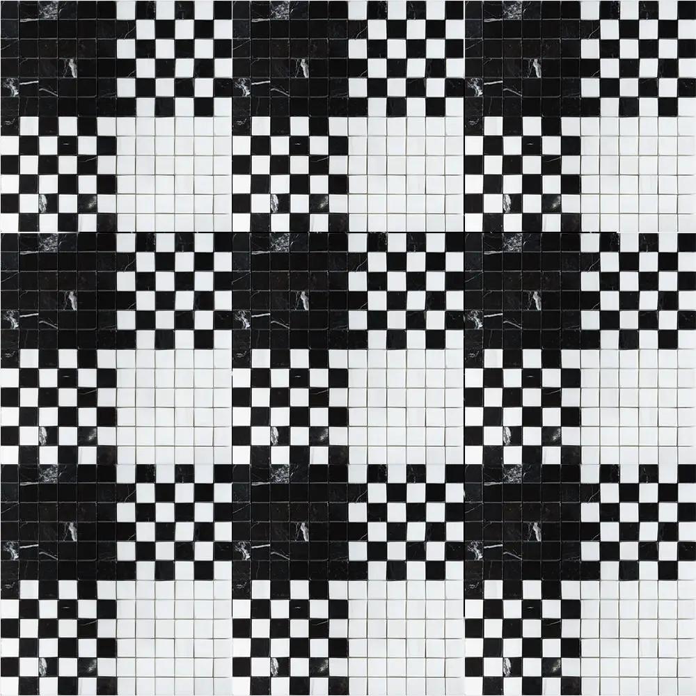 Black, Bianco Dolomiti Multi Finish Checker And Solid Marble Mosaics 12x12