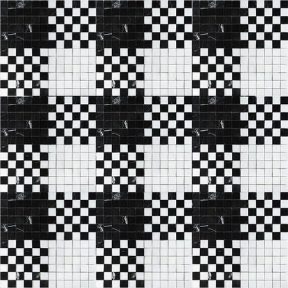 Black, Bianco Dolomiti Multi Finish Checker And Solid Marble Mosaics 12x12