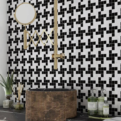 Black, Bianco Dolomiti Multi Finish Zig-zag Marble Mosaics 12x12