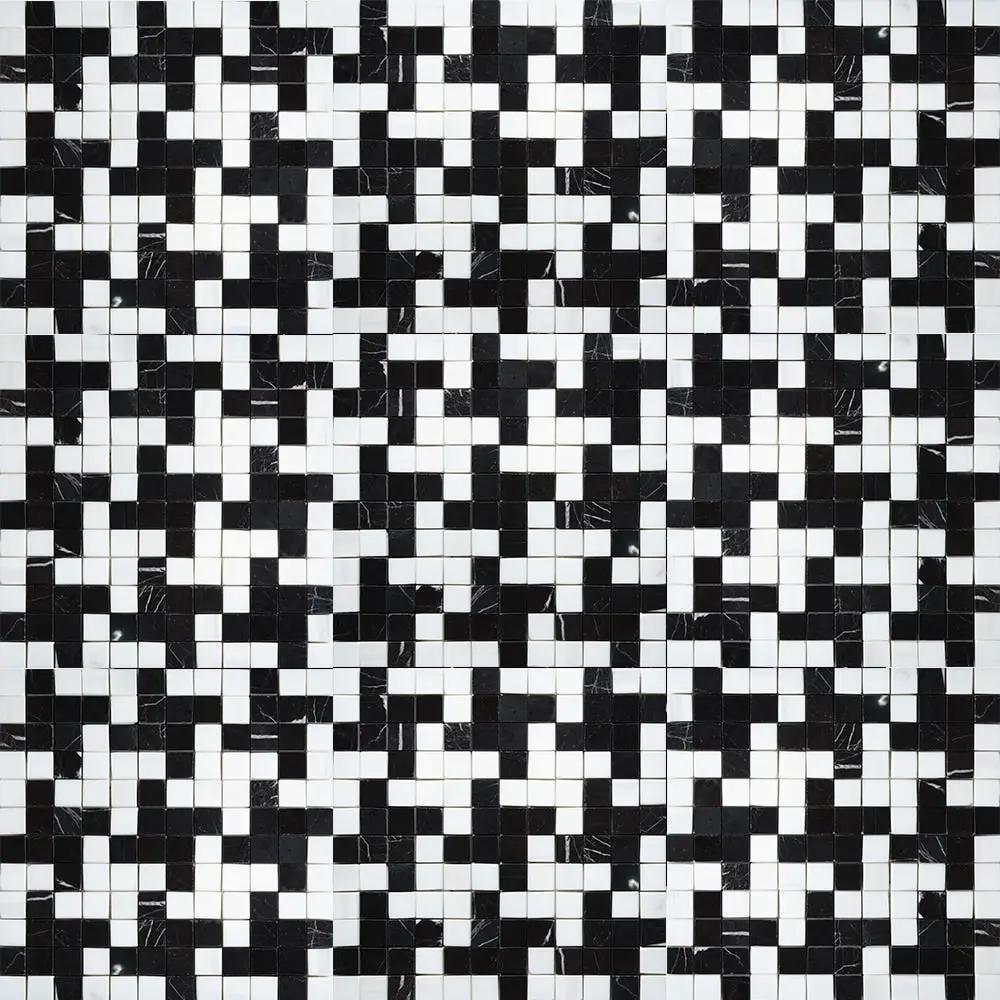 Black, Bianco Dolomiti Multi Finish Zig-zag Marble Mosaics 12x12