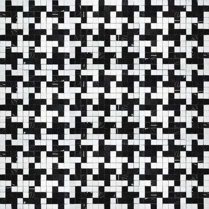 Black, Bianco Dolomiti Multi Finish Zig-zag Marble Mosaics 12x12