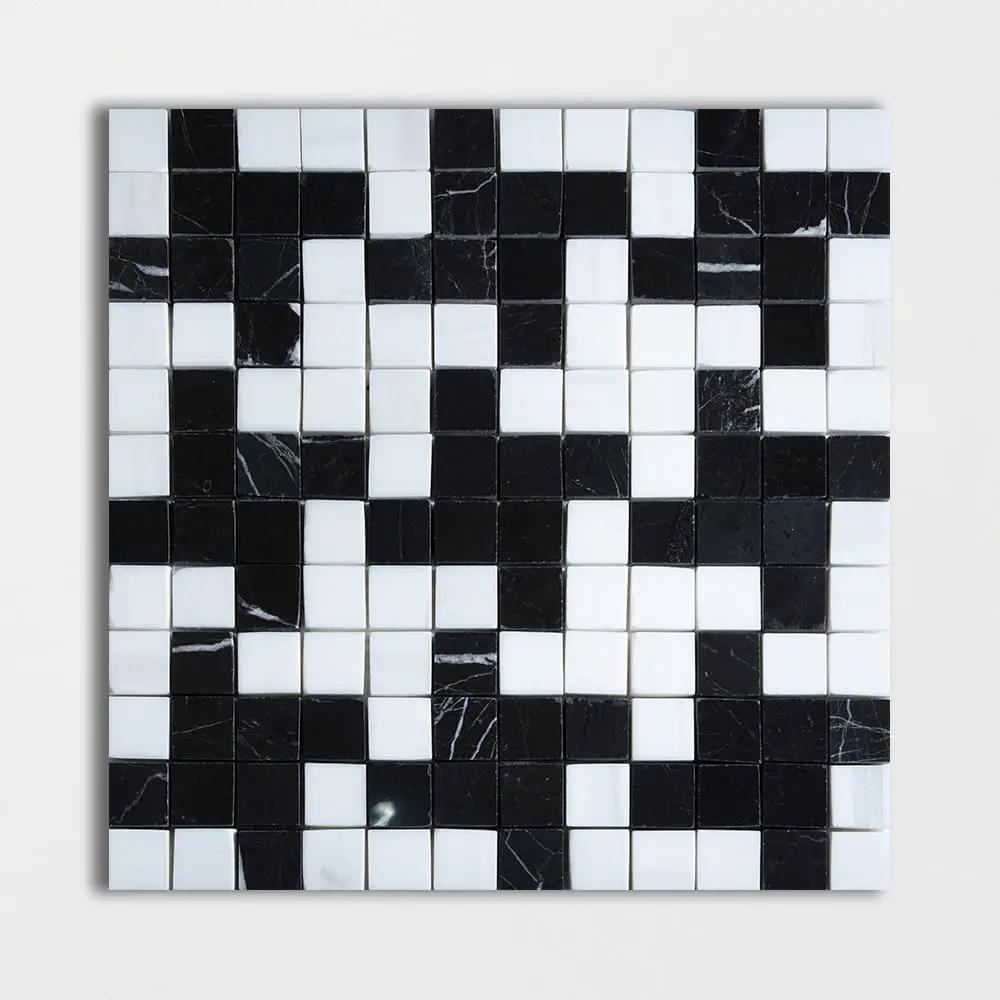 Black, Bianco Dolomiti Multi Finish Zig-zag Marble Mosaics 12x12