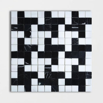 Black, Bianco Dolomiti Multi Finish Zig-zag Marble Mosaics 12x12