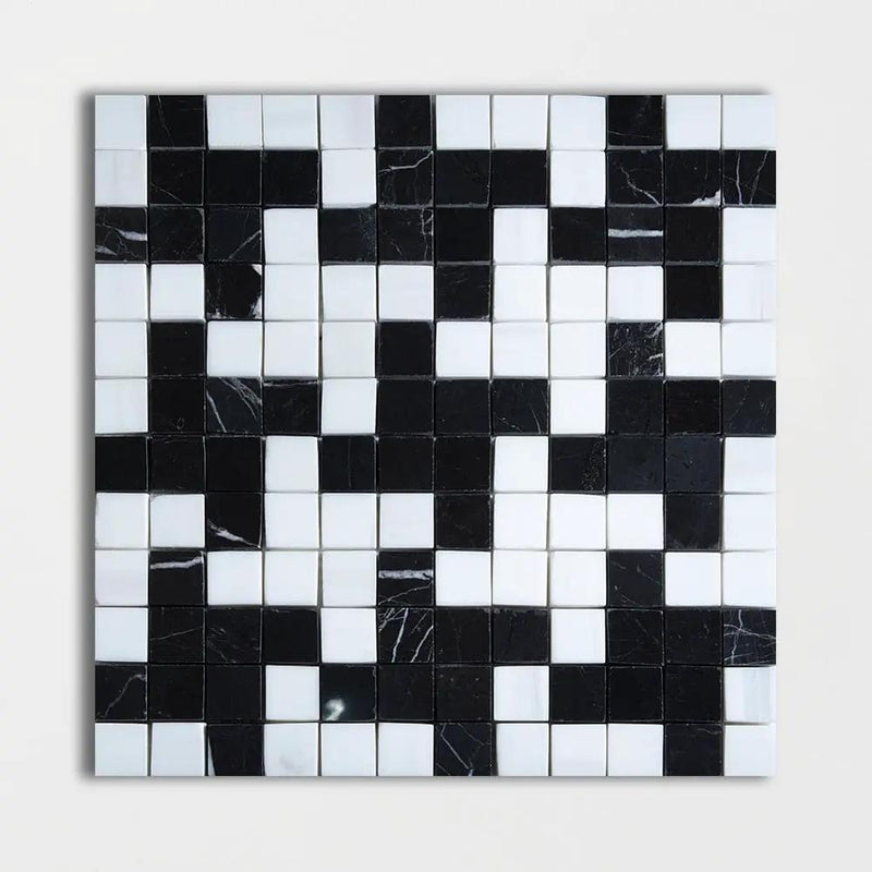 Black, Bianco Dolomiti Multi Finish Zig-zag Marble Mosaics 12x12