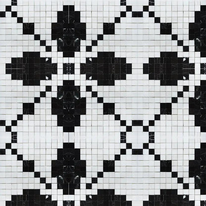 Black, Bianco Dolomiti Multi Finish Ziggurat Marble Mosaics 12x12