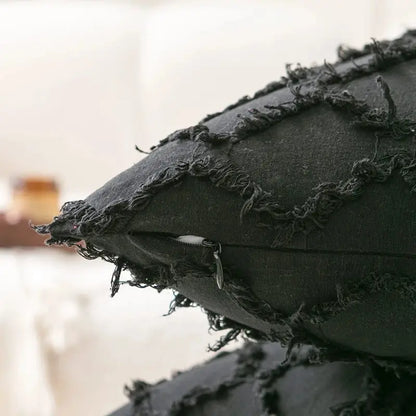Black boho lumbar pillow cover bedroom textured woven decor