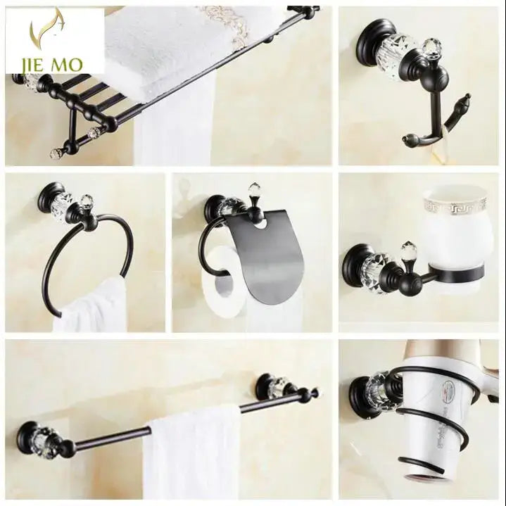 Black brass & crystal bathroom accessories set – bathroom hardware