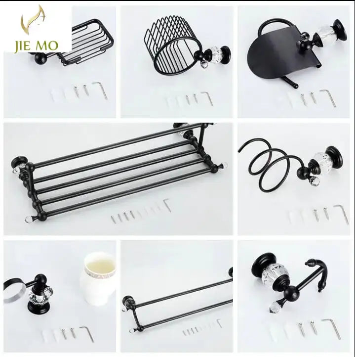 Black brass & crystal bathroom accessories set – bathroom hardware