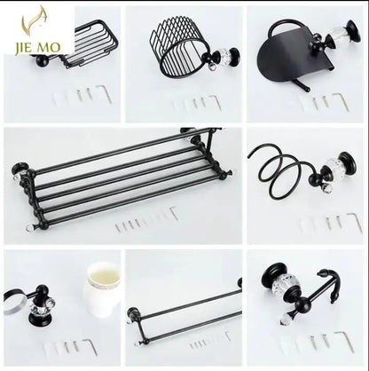 Black brass & crystal bathroom accessories set – bathroom hardware