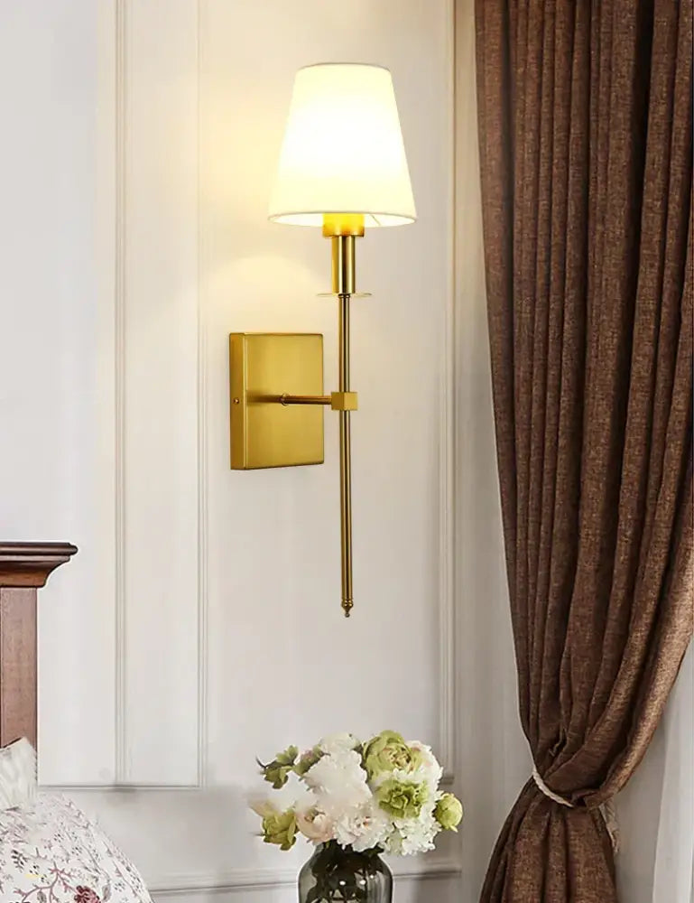 Black brass fabric shade wall sconce bedroom light