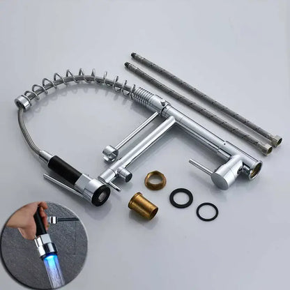 Black bronze dual spout kitchen faucet with led sprayer