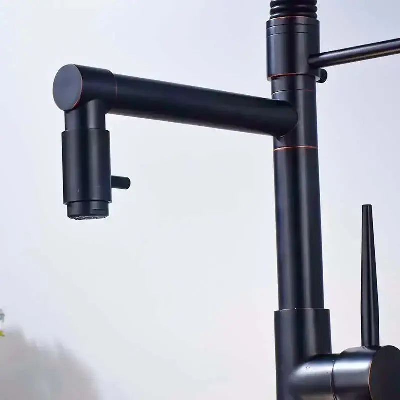Black bronze dual spout kitchen faucet with led sprayer