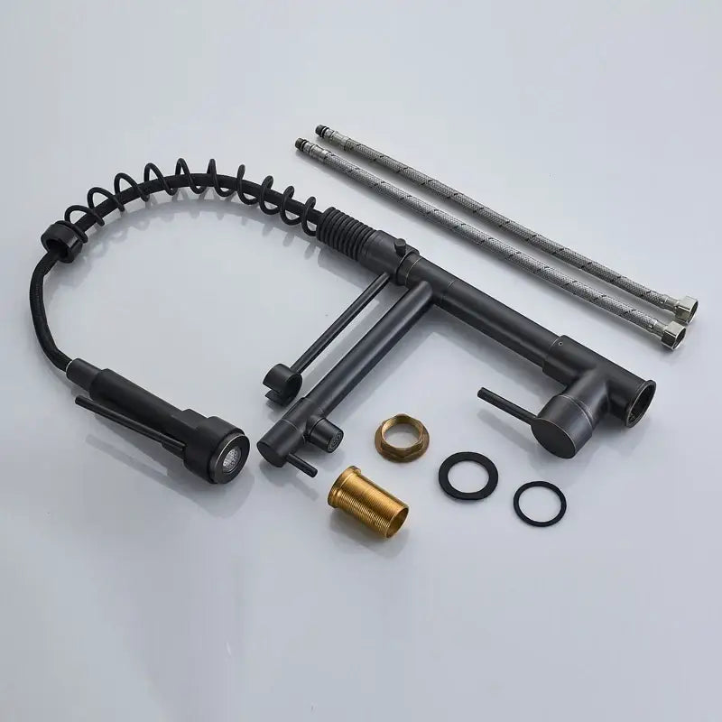Black bronze dual spout kitchen faucet with led sprayer