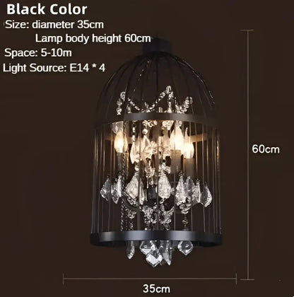 Black & bronze iron birdcage crystal chandelier dining room light