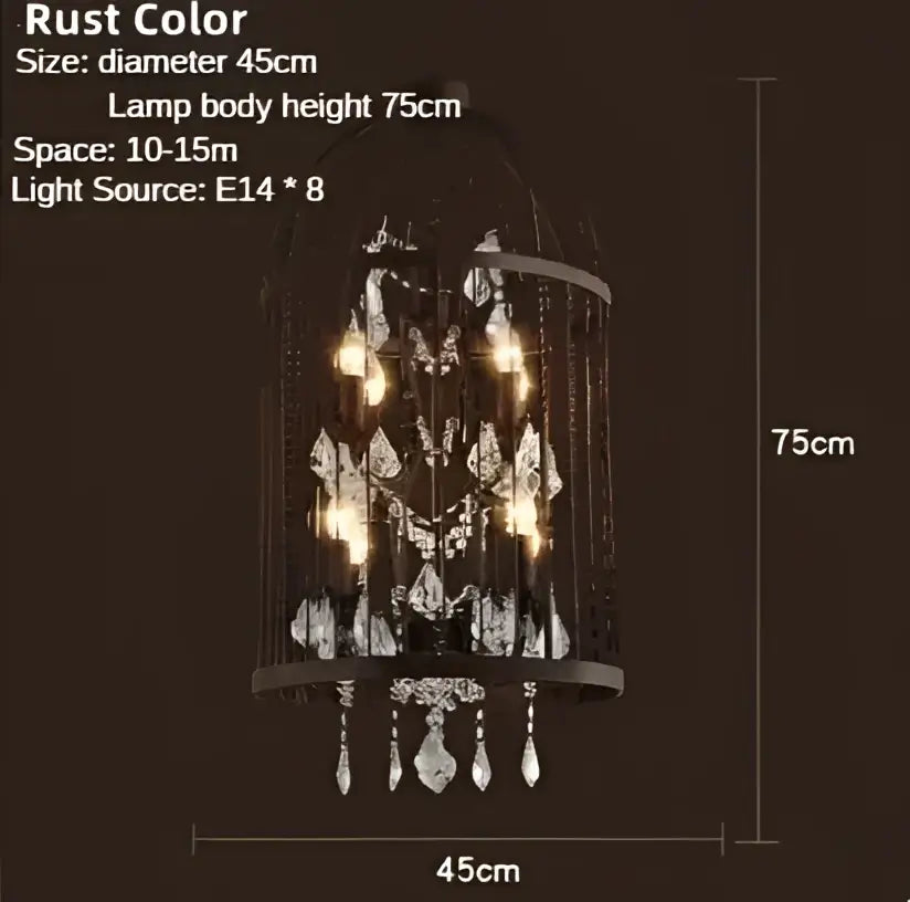 Black & bronze iron birdcage crystal chandelier dining room light