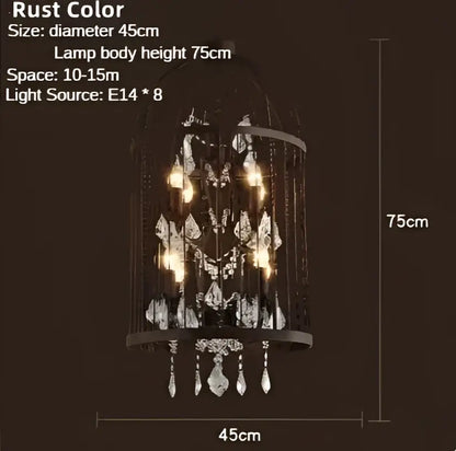 Black & bronze iron birdcage crystal chandelier dining room light