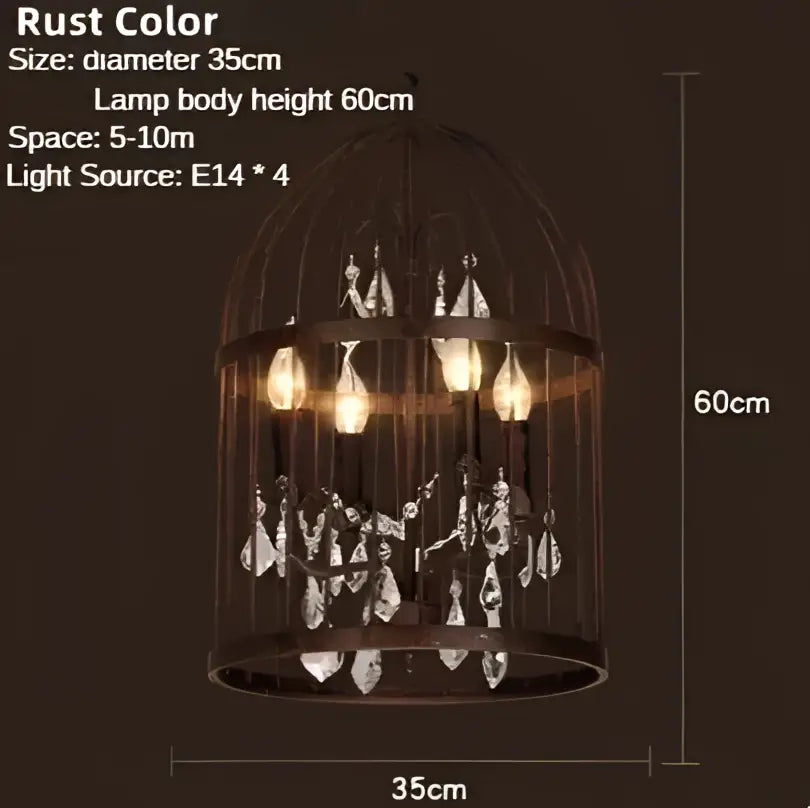 Black & bronze iron birdcage crystal chandelier dining room light