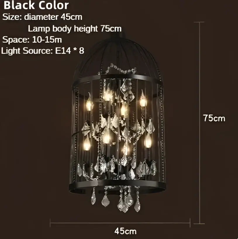 Black & bronze iron birdcage crystal chandelier dining room light