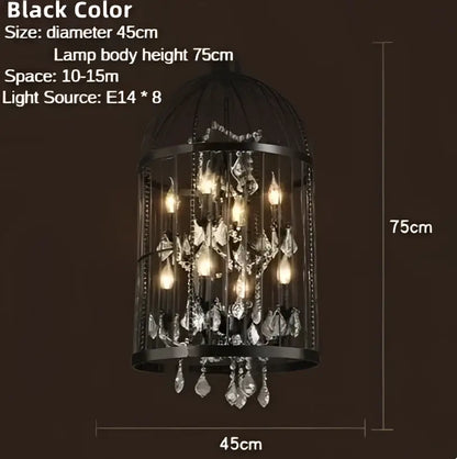 Black & bronze iron birdcage crystal chandelier dining room light