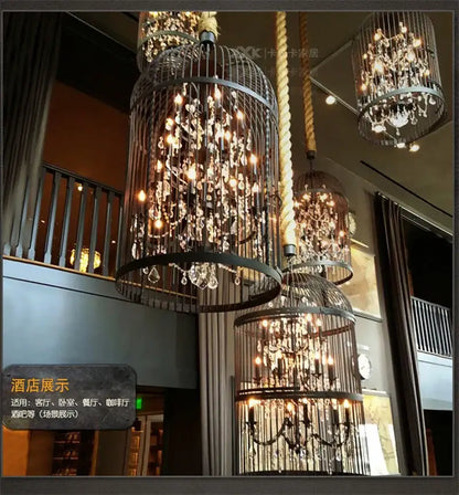 Black & bronze iron birdcage crystal chandelier dining room light
