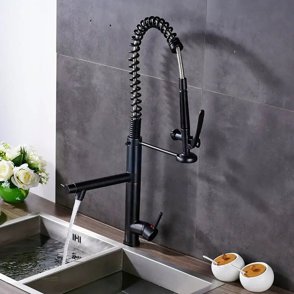 Black bronze kitchen mixer faucet with pull down spray head