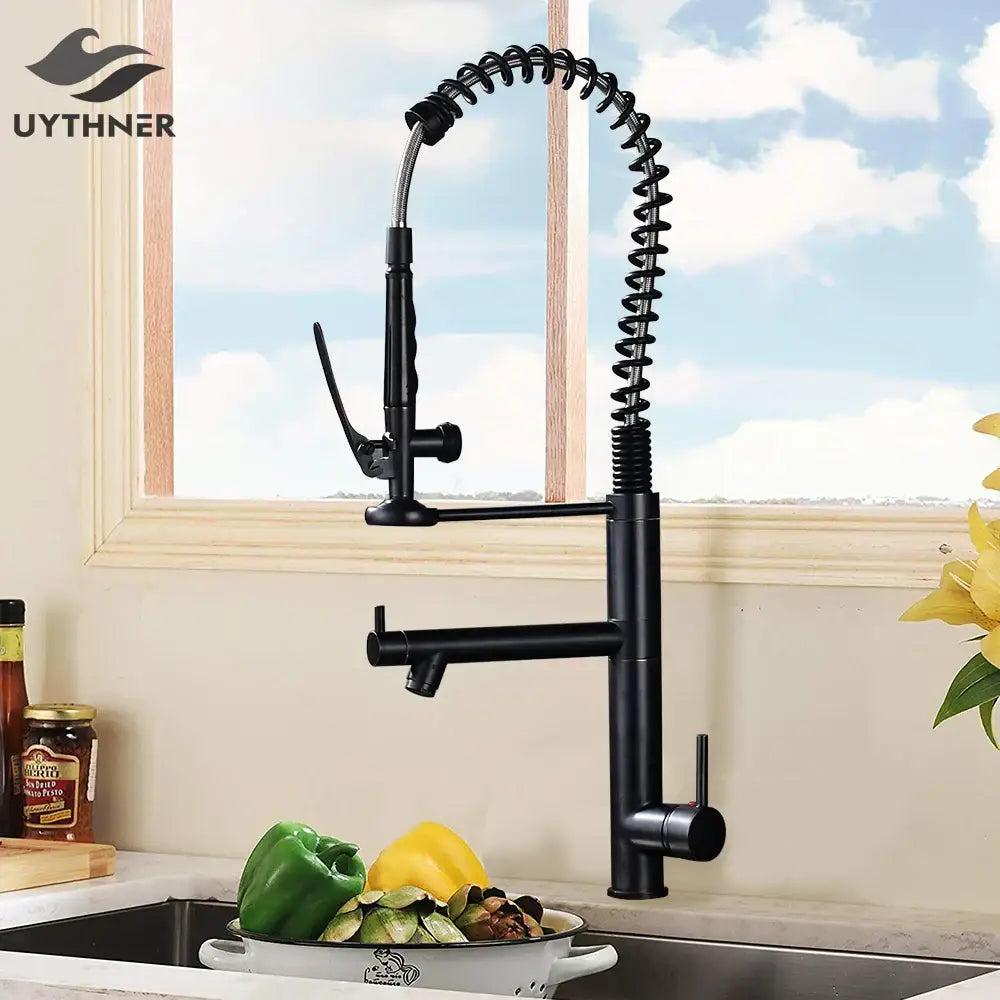 Black bronze kitchen mixer faucet with pull down spray head